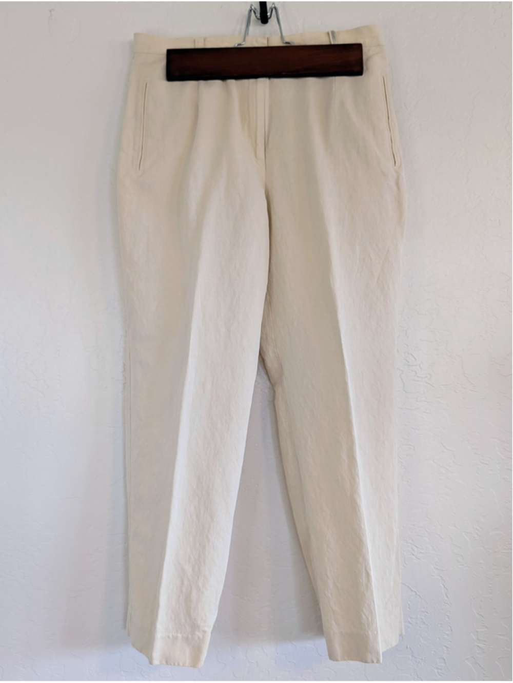 Liz Claiborne LizGolf Silk Linen Pants Beige Straight Leg Minimal Quiet Luxury - Picture 2 of 12